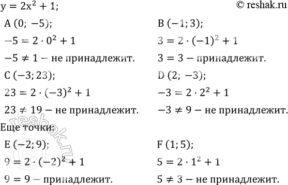 ����������� ����� �� ����� A (0; -5); B (-1;3); C (-3;23); D (2; -3) ����������� ������� ������� y=2x^2+1? �������� ���������� ��� ���� �����-���� �����, ���� �� ������� �����������...