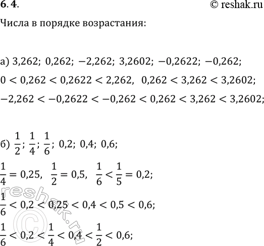 ����������� ����������� � ������� ����������� �����:�) 3,262; 0,262; -2,262; 3,2602; -0,2622; -0,262;�) 1/2; 1/4; 1/6; 0,2; 0,4;...