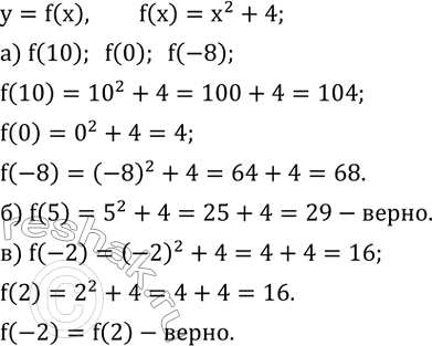 ����������� ���� ������� y=f(x), ��� f(x)=x^2+4.�) ��� ���������� �������� �������, ��������������� �������� ���������, ������� 10? 0? -8? ��������� ��� �������� �������.�)...