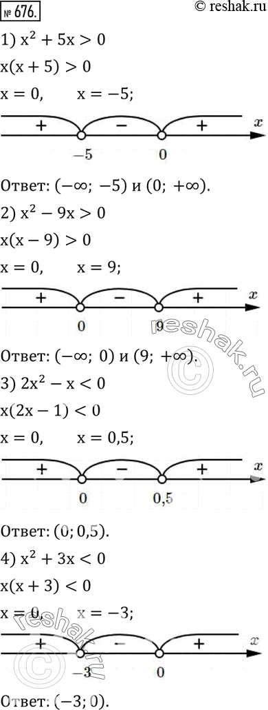  676.    :1) x^2+5x>0; 2) x^2-9x>0; 3)...