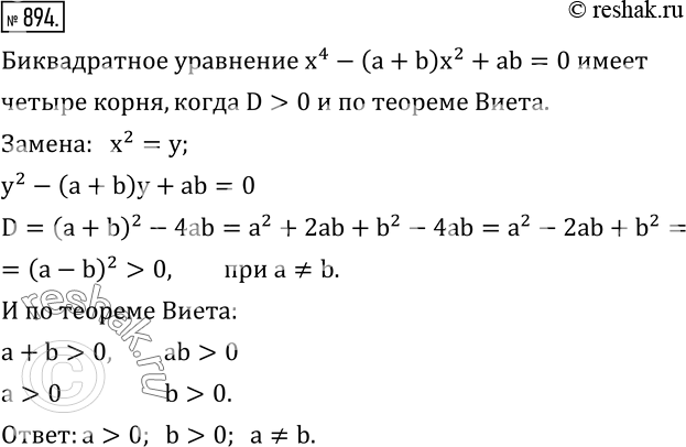  894.     a  b,    x^4-(a+b) x^2+ab=0    ...