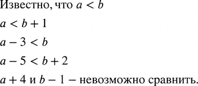 Изображение Известно, что а < b. Сравните, если возможно, а и b +1, а - 3 и b,а-5 и b + 2,а + 4 и...