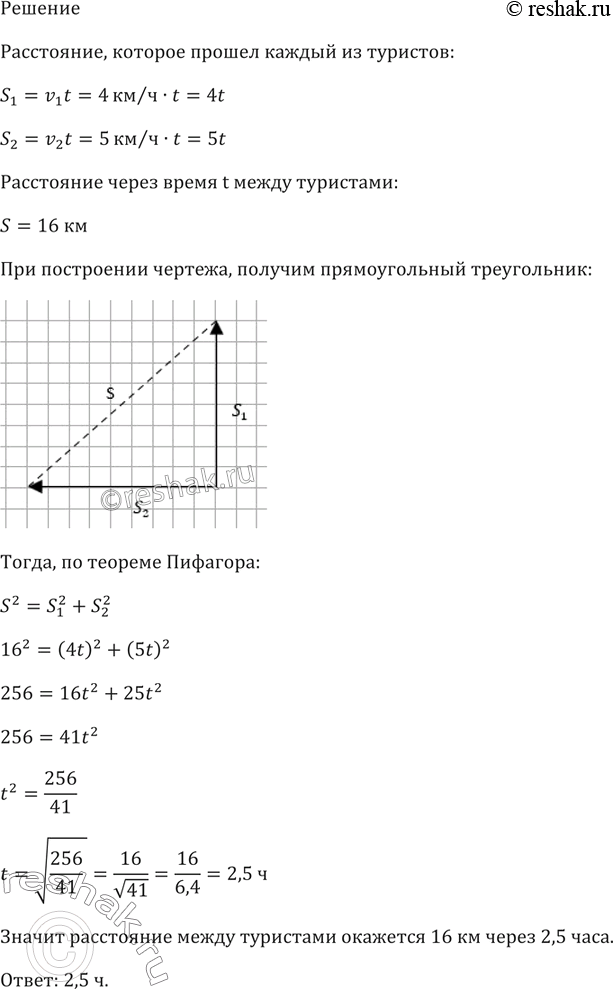 Изображение Две группы туристов отправились одновременно из одного пункта — одна на север со скоростью...