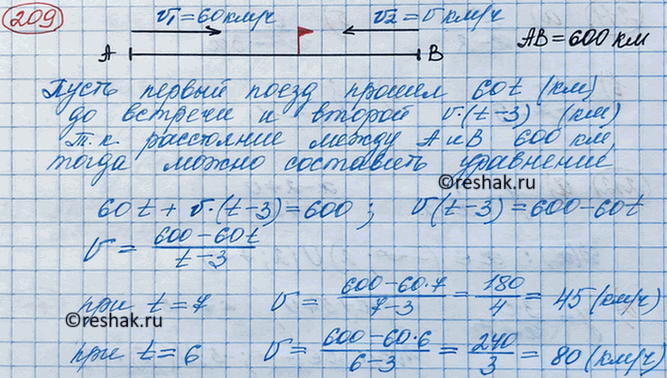 Изображение Расстояние между городами А и В равно 600 км. Первый поезд вышел из А в В и шёл со скоростью 60...