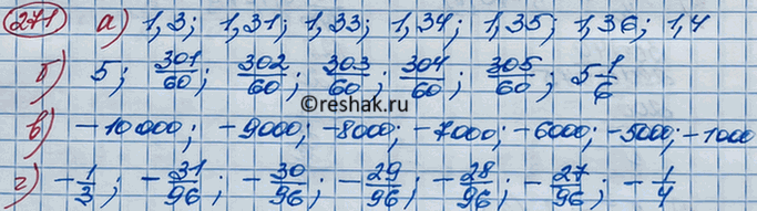 Изображение Назовите пять чисел, заключённых между числами:  а) 1,3 и 1,4;	  б) 5 и 5*1/6;	  в) -10 000 и -1000;  г) -1/3 и...