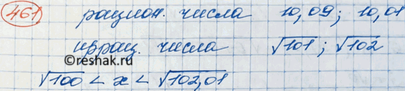 Изображение Назовите два рациональных и два иррациональных числа, заключённых между числами 10 и...