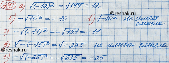Изображение Найдите значение выражения (если оно имеет смысл):  а) корень (-12)2;  б) - корень 10^2;  в) корень (-10)2;  г) - корень (-11)2;  д) корень -(-15)2;  е) -корень...