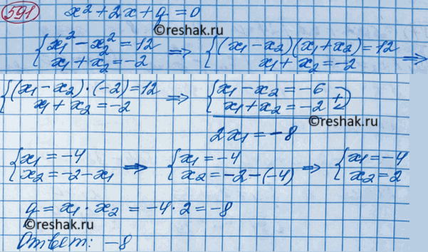 Изображение - Разность квадратов корней квадратного уравнения х2 + 2x + q= 0 равна 12. Найдите...