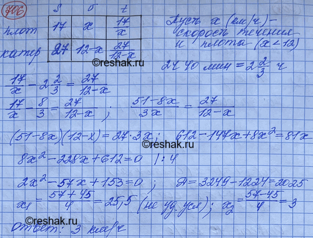 Изображение Через 2 ч 40 мин после отправления плота от пристани А вниз по течению реки навстречу ему от...