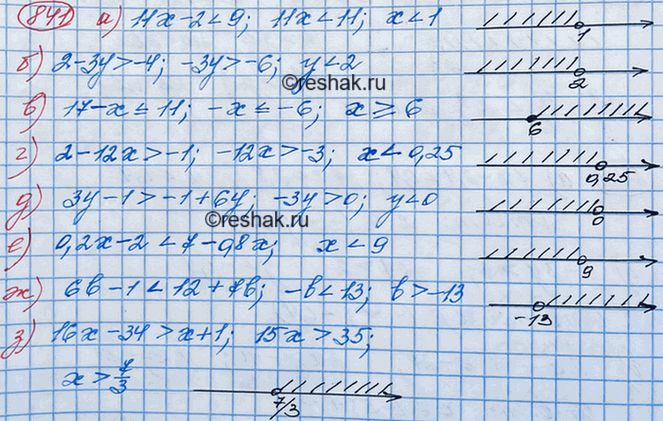Изображение Решите неравенство и изобразите множество его решений на координатной прямой:  а) 11х - 2 < 9;	  б)...
