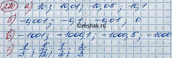 ����������� ������� ��������� �����, ����������� �����:�) 10 � 10,1;	�) -0,001 � 0;	�) -1001 � -1000;�) 1/3 �...