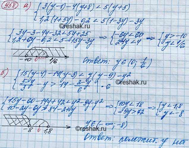 ����������� ������� ������������� �������� �, ��������������� ������� ����������:�) �������	13(y - 1) - 4(� + 8) < 5(y + 5),1,2(1 + 5y) - 0,2 < 5(1 -3�)-3�;�) �������15(�...