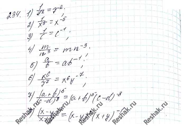 ����������� 234.����������� ����� � ���� ������� � ����� ������������� ����������� ��� � ���� ������������ ��������:1) 1/7^2;2) 1/x5;3) 1/c;4) m/n3;5) a/b;6) x6/y7; 7)...