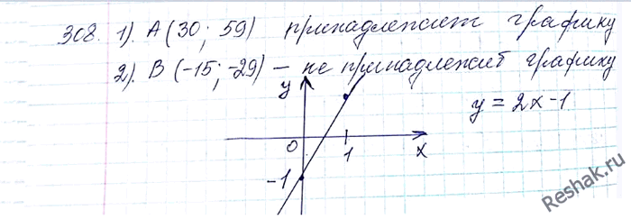 ����������� 308. ��������� ������ ������� � = 2� - 1. �������� �� ���� ������ ����� �����: 1) A (30; 59); 2) � (-15;...