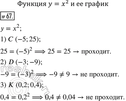  67.       = ^2, ,      :1) C (-5; 25);	2) D (-3; -9);	3) K (0,2;...