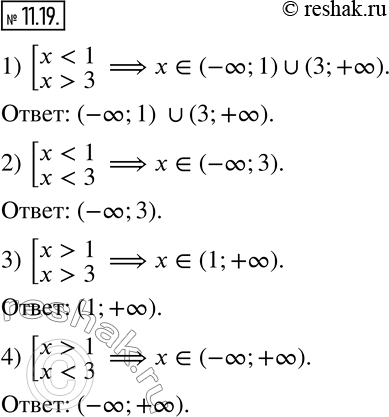Изображение 11.19. Решите совокупность неравенств:1) [(x3); 2) [(x3); 4) [(x>1;...