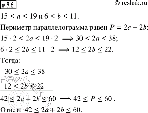 Изображение 9.6. Оцените периметр параллелограмма со сторонами a см и b см, если 15?a?19 и...