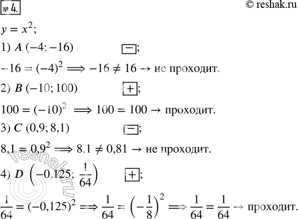  4.      +,    y=x^2    ,   -   .1) A (-4;-16); 2) B (-10;100); 3) C...