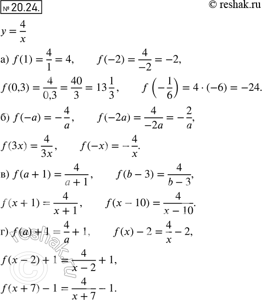  18.22.    = 4/x. :) f(1), f(-2), f(0,3), f(-1/6);) f(-), f(-2), f(3), f(-x);) f( + 1), f(b - 3), f( + 1), f( - 10);) f() + 1, f()...