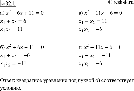  29.1.          -6,     -11:) x2 - 6x + 11 = 0;	) x2 + 6x - 11 = 0;	) x2 - 11 - 6 =...