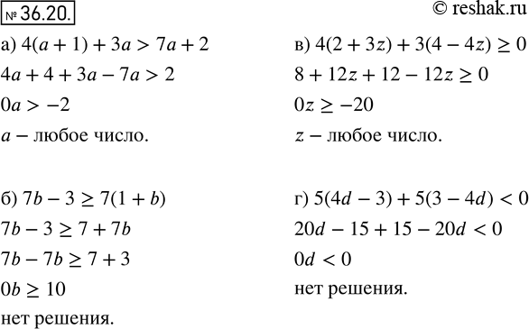  33.20 ) 4( + 1) + 3 > 7 + 2;) 7b - 3 >= 7(1 + b);) 4(2 + 3r) + 3(4 - 4r) >= 0;) 5(4d - 3) + 5(3 - 4d) <...