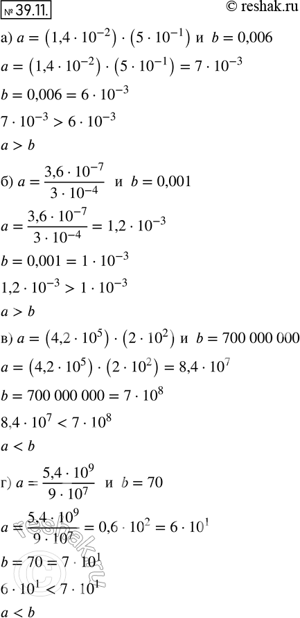  36.11.     b:)  = (1,4 * 10^-2) * (5 * 10^-1)  b	= 0,006;)  = (3,6*10^-7)/(3*10^-4)  b = 0,001;)  = (4,2 * 10^5) * (2 * 10^2)  b =...
