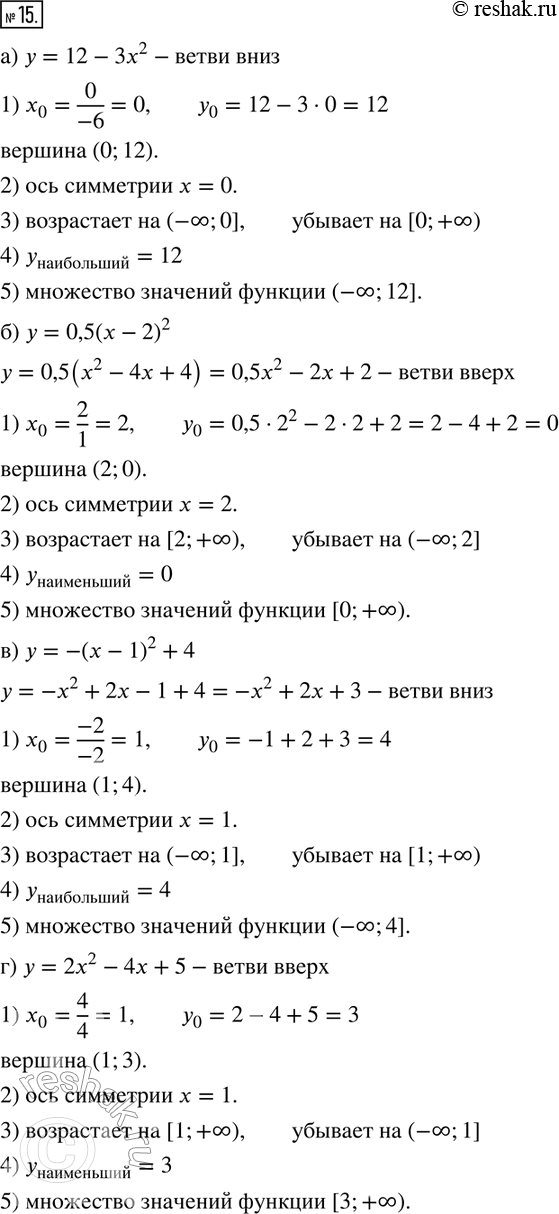  15.    :)  = 12 - 32;) = 0,5(x - 2)2;)  = -( - 1)2 + 4;)  = 2x2 - 4 + 5.   ,...