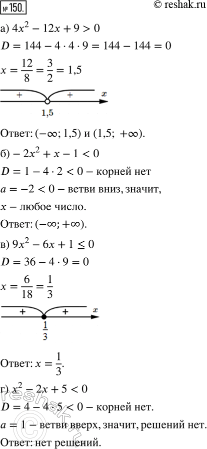  150. ) 4x2 - 12x + 9 > 0;	) -2x2 +  - 1...