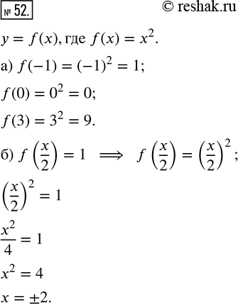 52.     = f(x),  f(x) = x^2.) : f(-1), f(0), f(3).)   f(x/2)  =...