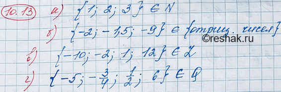 Изображение 9.13. Назовите несколько элементов множества:  а) натуральных чисел;  б) отрицательных чисел;  в) целых чисел;  г) рациональных...