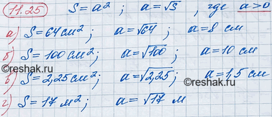 ����������� 10.26.	������� ������� ��������, ���� ��� ������� �����:�) 64 ��2; �) 100 ��2; �) 2,25 ��2; �) 17...