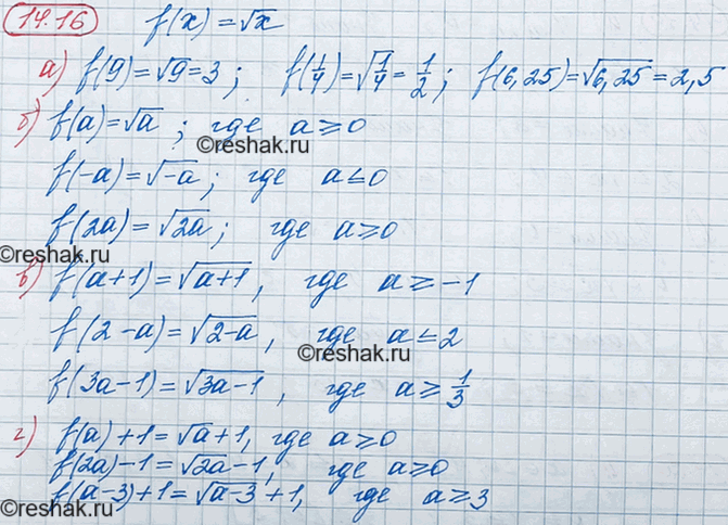 ����������� 13.13.	���� ������� � = f(�), ��� f(x) = ������ �. �������:�) f(9), f(1/4), f(6,25);�) f(a), f(-a), f(2�);�) f(� + 1), f(2 - �), f(3� - 1);�) f(�) + 1, f(2a) -...