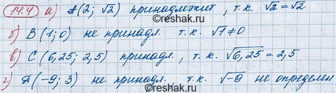 ����������� 13.4.	�� �������� ����������, �������� �� ������, ����������� �� ������� ������� � = ������ � �����:�) �(2; ������ 2);	�) �(1; 0);	�) �(6,25; 2,5);�) �(-9;...