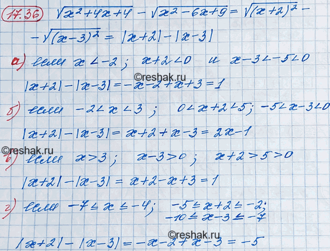 ����������� 16.36. ��������� ��������� ������ (�2 + 4x + 4) - ������ (�2 - 6� + 9), ����:�) x < -2;	�) -2 < x < 3;	�) x > 3;�) -7...