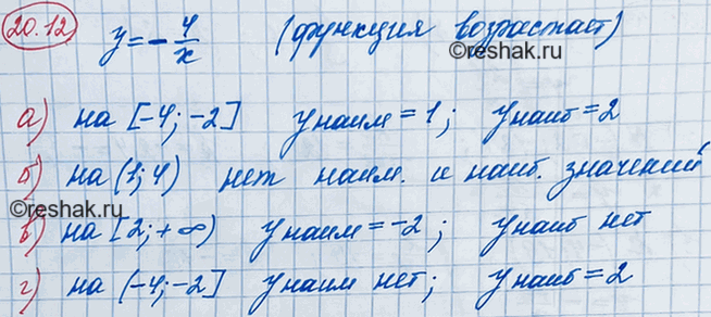 ����������� 18.12. ������� ���������� � ���������� �������� ������� �=-4/x:�) �� ������� [-4; -2];	�) �� ��������� (1; 4);	�) �� ���� [2; +�������������);�) �� �������������...