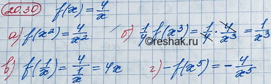 Изображение 18.30. Дана функция у = f(x), где f(x) = 4/x. Найдите:  a) f(x2);	  б) 1/4f(x3);	  в) f(1/x);	  г)...