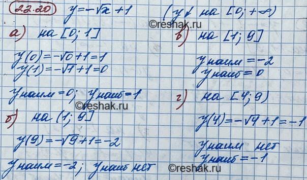 ����������� 20.20. ������� ���������� � ���������� �������� ������� � = - ������ x + 1:�) �� ������� [0; 1];	�) �� ������������� (1;	9];	�) �� ������� [1; 9];�) ��...