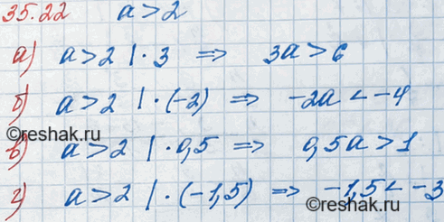 ����������� 31.22. ��������, ��� ���� � > 2, ��:�) 3� > 6;	�) -2� < -4;	�) 0,5� > 1;�) -1,5� <...