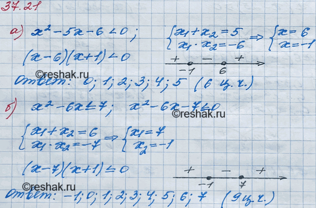 ����������� 34.21. �) ������� ������������� ������� ����� ����������� x2 - 5x - 6 < 0?�) ������� ������������� ������� ����� ����������� �2 -6�...