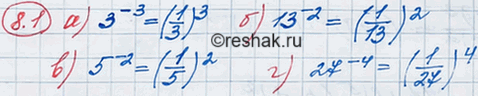 ����������� �������� � ���� ������� � ������������� ����������� ��������� ���������:8.1 �) 3^-3;�) 13^-2;�) 5^-2;�) 27^-4....
