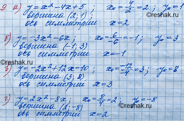 ����������� 9. ���������� ���������� ������� �������� � ��������� ��������� ��� ��������� ������ ��������:�) � = �2 - 4� + 5;	�) � = -3�2 - 6�;	�) � = -2�2 + 12� - 10;�) � =...