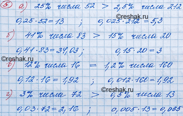 ����������� 5. ��� ������:�) 25 % ����� 52 ��� 2,5 % ����� 212;�) 41 % ����� 83 ��� 15 % ����� 20;�) 12 % ����� 16 ��� 1,2 % ����� 160;�) 3 % ����� 72 ��� 0,5 % �����...