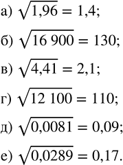 Изображение Вычислите:   а) v1,96;    в) v4,41;    д) v0,0081;  б) v16900;   г) v12100;   е)...