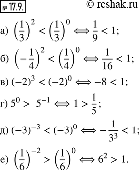  17.9.   :) (1/3)^2  (1/3)^0; ) (-1/4)^2  (1/4)^0; ) (-2)^3  (-2)^0; ) 5^0  5^(-1); ) (-3)^(-3)  (-3)^0; ) (1/6)^(-2) ...
