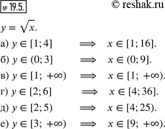  19.5.    = v. ,     , :) y ? [1; 4];    ) y ? [2; 6];) y ? (0; 3];    ) y ? [2; 5);) y ? [1;...