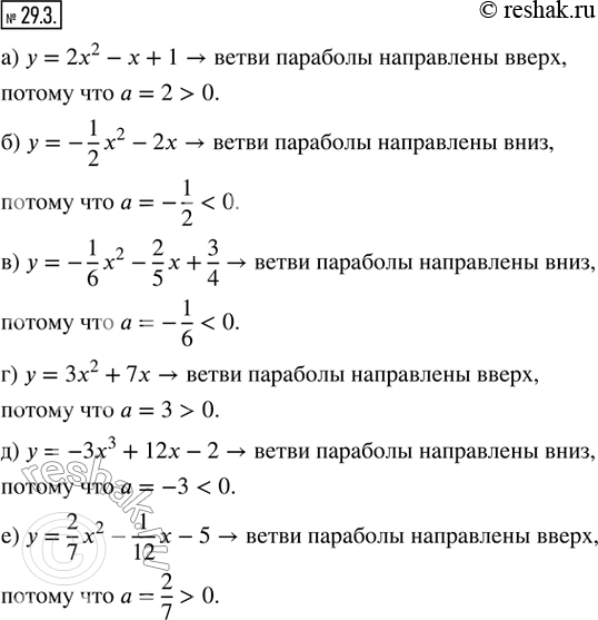  29.3.   , ,      :) y = 2x^2 - x + 1;             ) y = 3x^2 + 7x; ) y = -1/2 x^2 - 2x;           ...