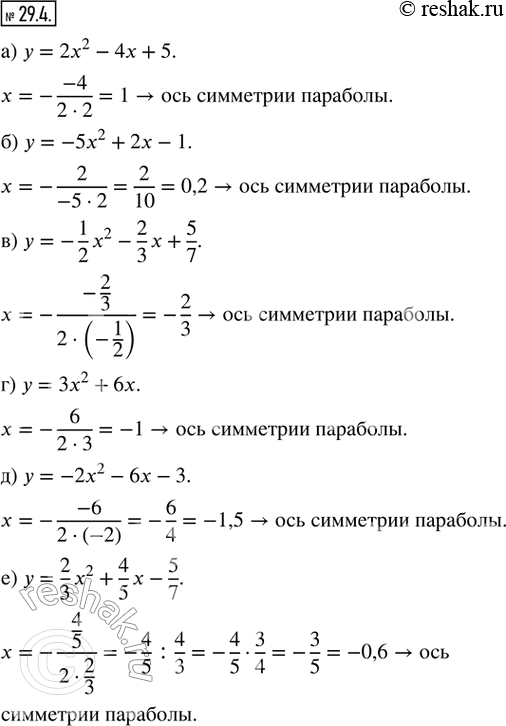  29.4.   ,    :) y = 2x^2 - 4x + 5;            ) y = 3x^2 + 6x;) y = -5x^2 + 2x - 1;           ) y = -2x^2 -...