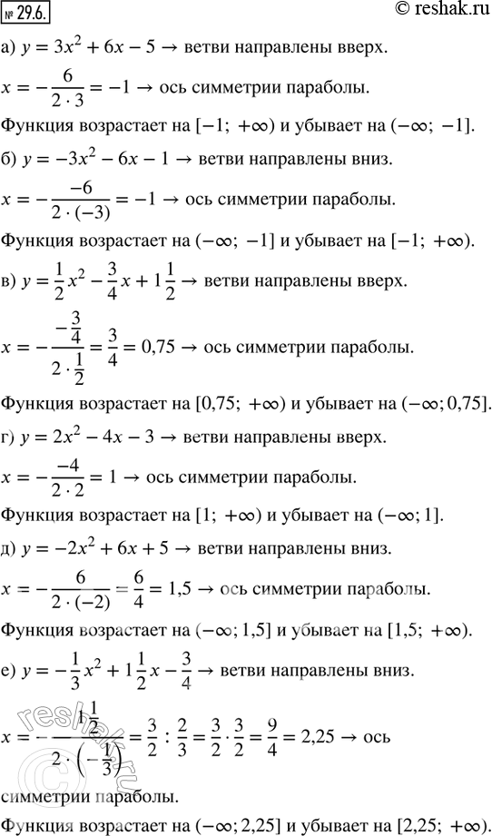  29.6.    ,      :) y = 3x^2 + 6x - 5;             ) y = 2x^2 - 4x - 3;) y = -3x^2 - 6x - 1;           ...