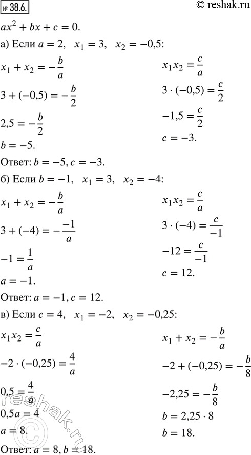  38.6.    ^2 + b +  = 0,   _1  x_2, :) b  ,   = 2, x_1 = 3, x_2 = -0,5;)   ,  b = 1, _1 = 3, x_2 =...