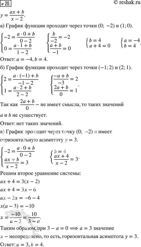  20.     b,      = (ax + b)/(x - 2):)    (0; -2)  (1; 0);)    (-1; 2)  (2; 1);)...